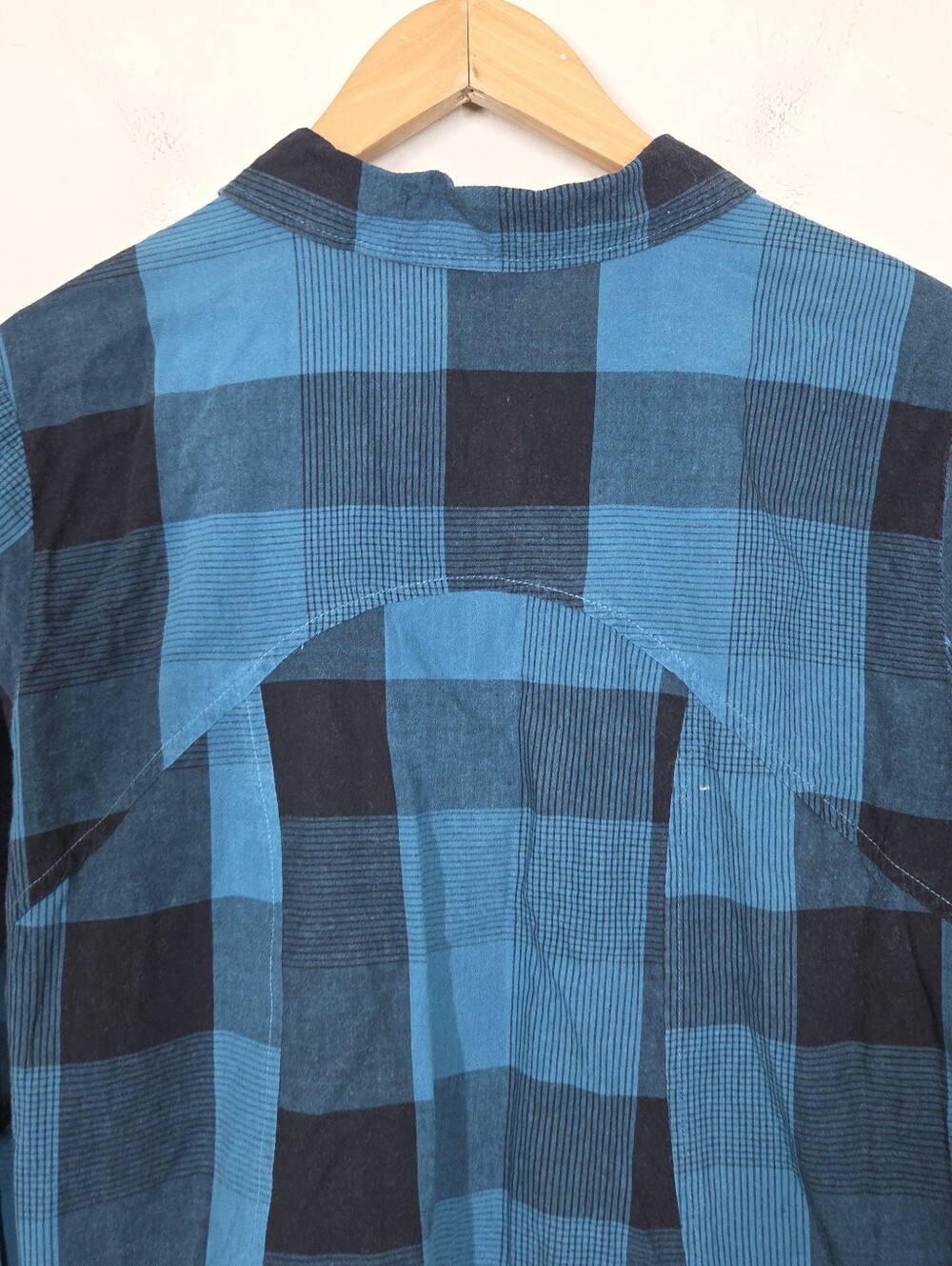 Habitat Cotton Blend Blue Plaid Button Up Large Boho Minimalist Lagenlook - Picture 8 of 10
